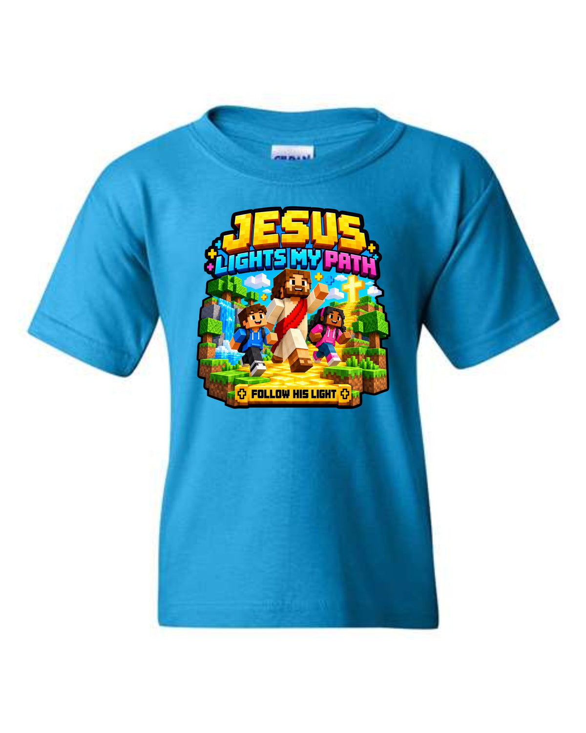 Jesus Lights My Path youth graphic T-shirt in sapphire