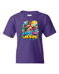 Level Up with Jesus youth graphic T-shirt in purple