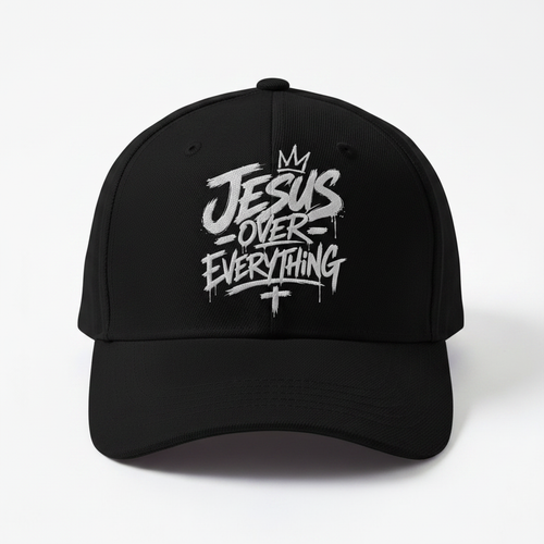 Jesus Over Everything Black Cap - all white lettering